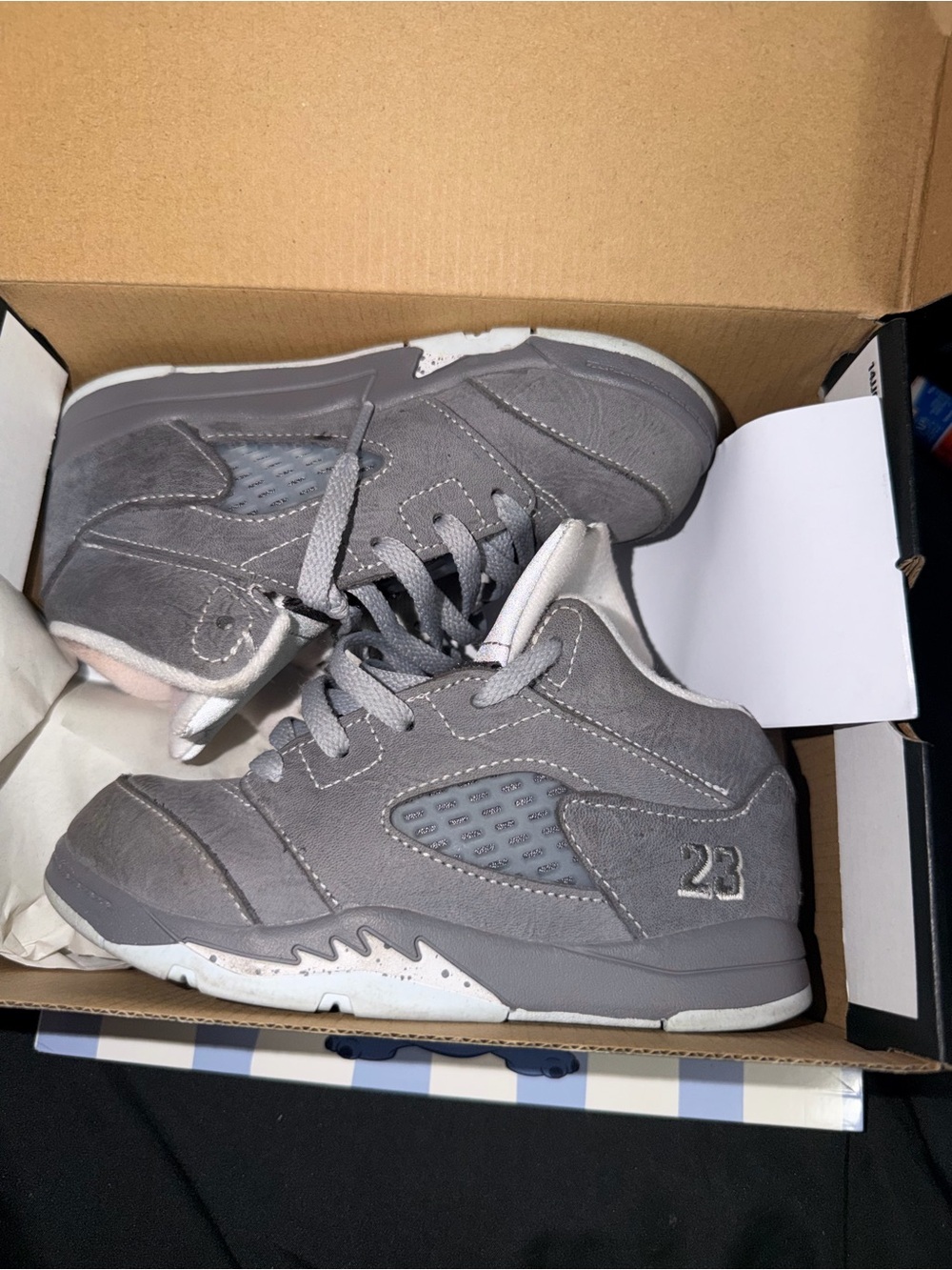 Kids Grey Suede Athletic Sneakers - 23 Accent